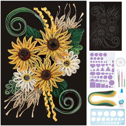 WEBEEDY Paper Quilling Kit DIY Sunflower Paper Filigree Kit with Quilling Strips Tool and Supplies Paper Quilling Set for Beginners Handmade Crafts Modern Room Wall Art Decor Gift,21×27.9cm/8.3×11" by WEBEEDY