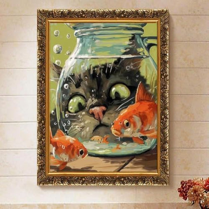 Fairyland JinWenn Curious Cat Fish Paint by Numbers Kit for Adults Framed Canvas Frameworkless - Image 2