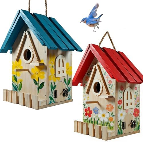 Wooden Bird Houses Kit for Kids and Adults, DIY Craft for Adults with Paint Set, Art Craft Outdoor Birdhouse, Hanging Birdhouse for Garden Yard Decor (2 Pack) by URMYONLY