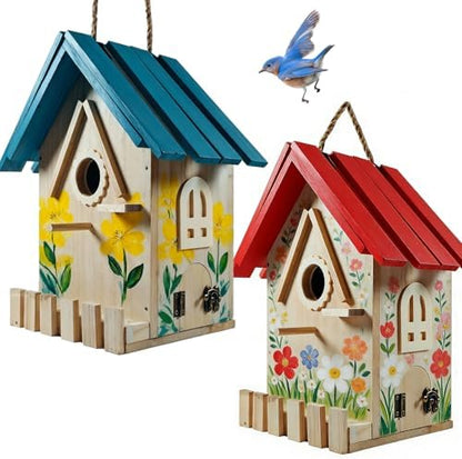 Wooden Bird Houses Kit for Kids and Adults, DIY Craft for Adults with Paint Set, Art Craft Outdoor Birdhouse, Hanging Birdhouse for Garden Yard Decor (2 Pack) by URMYONLY