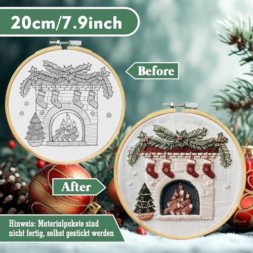 RUIQLXHANG Christmas Embroidery Kit, Christmas Gnomes Embroidery Kits for Beginners with Pattern, Cotton Threads, Needles, Instruction, 20cm Hoop, Gift for Mom, Grandma (Holly Bauble) - Image 2