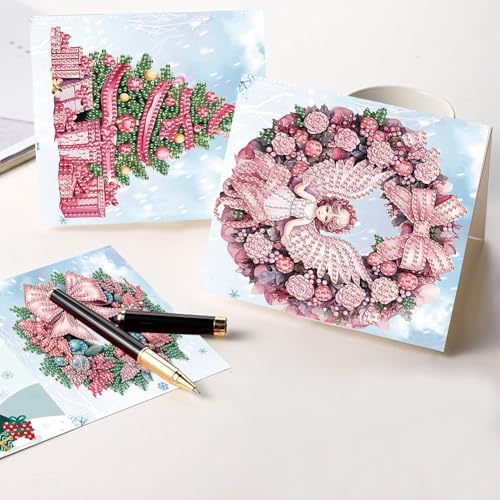 jinglinhh 6pcs Christmas Angel Wreath Truck Snowman Candles Diamond Art Painting Greeting Cards with Envelopes, DIY Card Making Kits for Adults, Diamond Art Postcards Holiday Cards Craft Gifts - Image 4