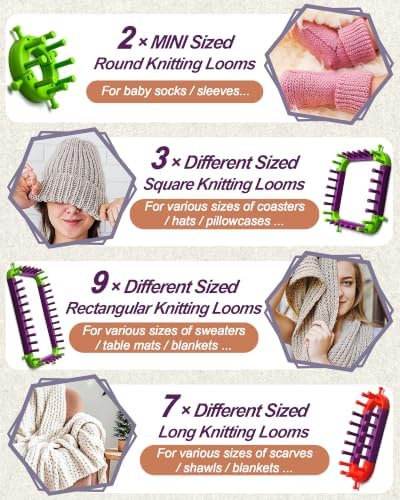 UCDRMA Adjustable Loom Knitting Kit, Up to 21 Different Sizes and Shapes Knitting Loom for Blankets/Scarves/Hats, Infinity Loom Crochet with 12 Yarn & Instructions, Flexible Yarn Loom for Beginners - Image 6