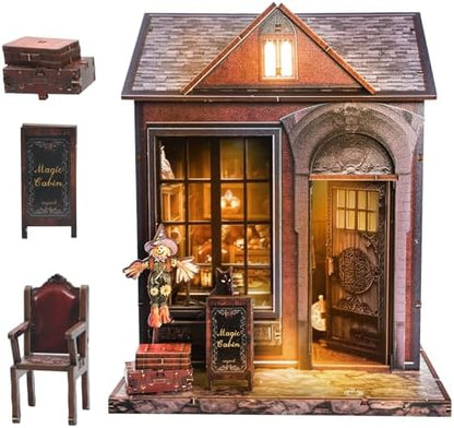 Magic Cabin Miniature Dollhouse with LED Lights, Vintage Furniture & Decor – Handcrafted Fantasy Shop Display for Home Decor, Collectibles & Gifts by Joibabe