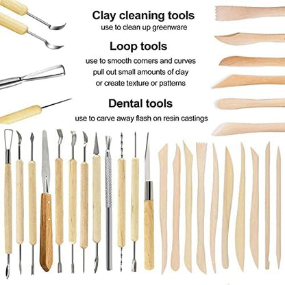 57PCS Ceramic Clay Tools Set with Plastic Case Modeling Pottery Sculpting Tools Kits for Beginners Professionals Crafts Polymer Clay Club, Dotting, Ribbon Trimming - Image 3