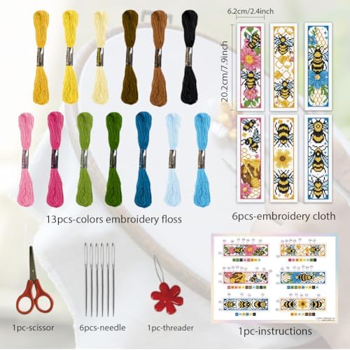 ORIGACH 6 Set Bees Cross Stitch Bookmark Kit for Beginner - Image 2
