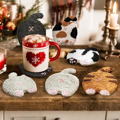JarThenaAMCS 26 Pcs Pet Punch Needle Coaster Kits Cat Crafts Coasters Kit with Adhesive Felt Yarns Embroidery Hoop Instruction for Adults Beginners DIY Decor - Image 5