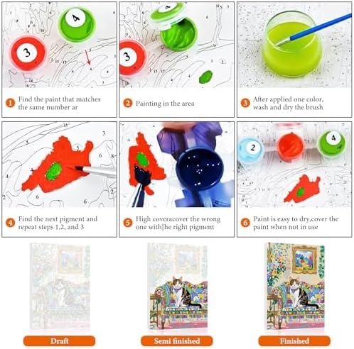 Fountor Paint by Numbers Kit for Adults Beginner, Flowers Cat Adult Paint by Number Kits on Canvas Without Frame, Cat Oil Paint by Numbers for Home Decor Gift 16” W x 20”L - Image 7