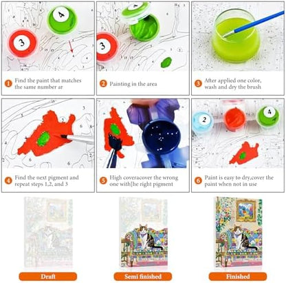 Fountor Paint by Numbers Kit for Adults Beginner, Flowers Cat Adult Paint by Number Kits on Canvas Without Frame, Cat Oil Paint by Numbers for Home Decor Gift 16” W x 20”L - Image 7