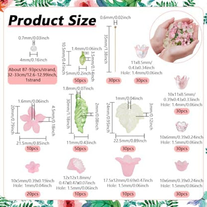 NBEADS 417 Pcs Acrylic Assorted Beads Kit, Frosted Flower Beads Caps Maple Leaf Acrylic Pendants Leaf Loose Beads Earring Making Kit with Faceted Glass Beads Brass Ball Pins for Jewelry Making - Image 2