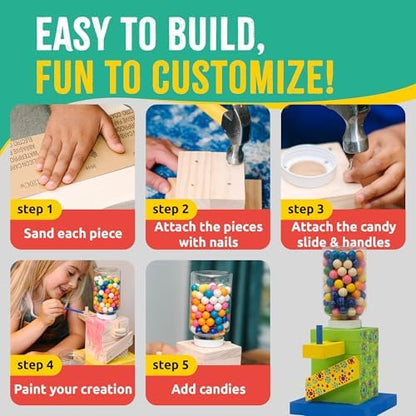SparkJump Candy Dispenser Woodworking Kit – Complete STEM Building Kit for Kids with FSC-Certified Wood, Paints & Tools, DIY Gumball Machine Craft for Boys & Girls, Ages 6+ - Image 5