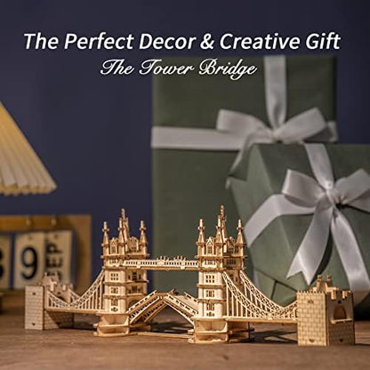 ROBOTIME 3D Puzzle Wooden Craft Kits with LED Light DIY Tower Bridge Construction Model Kit to Build for Teens Brain Teaser Puzzle Home Decor Birthday Gifts - Image 6