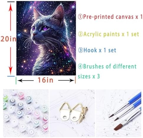 Cat Paint by Numbers Kit for Adults Beginner Starry Night Oil Painting Kit Adult Paint by Number Kits on Canvas DIY Painting Art by Numbers Gifts for Cat Lover Home Wall Decor 16x20 Inch - Image 5