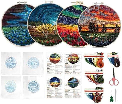 Maydear 4 Pack Embroidery Starter Kit with Pattern, Stamped Cross Stitch Kits for Beginners Adults with Embroidery Hoop and Instructions, Hand Embroidery Kit (Embroidery kit flower2) - Image 4