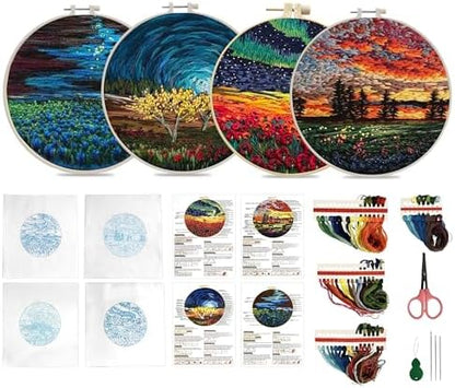 Maydear 4 Pack Embroidery Starter Kit with Pattern, Stamped Cross Stitch Kits for Beginners Adults with Embroidery Hoop and Instructions, Hand Embroidery Kit (Embroidery kit flower2) - Image 4