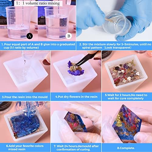 VidaRosa Epoxy Resin Kits for Beginners with molds,Dried Flower，600ml/ 21.16oz Crystal Coating for Art, Craft, Jewelry Making, River Tables,2 Gloves, 2 Measuring Cup and 2 Wooden Sticks - Image 4