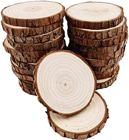Unfinished Natural with Tree Bark Wood Slices 30 Pcs 2.4"-2.8" inch Disc Coasters Wood Coaster Pieces Craft Wood kit Circles Crafts Christmas Ornaments DIY Crafts with Bark for Crafts Rustic Wedding by WilliamCraftCalifornia