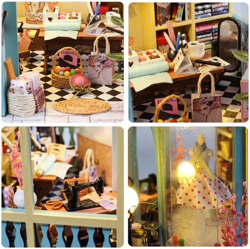 DIY Miniature Dollhouse Kit, Mini House Making Kit w/LED, Tailor's Shop - Image 3