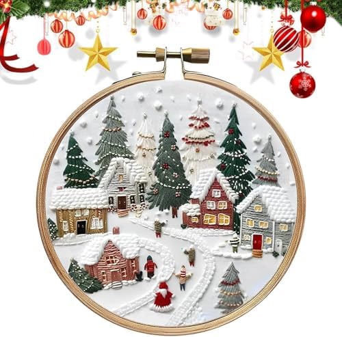 RUIQLXHANG Christmas Embroidery Kit, Christmas Gnomes Embroidery Kits for Beginners with Pattern, Cotton Threads, Needles, Instruction, 20cm Hoop, Gift for Mom, Grandma (Resort) by RUIQLXHANG