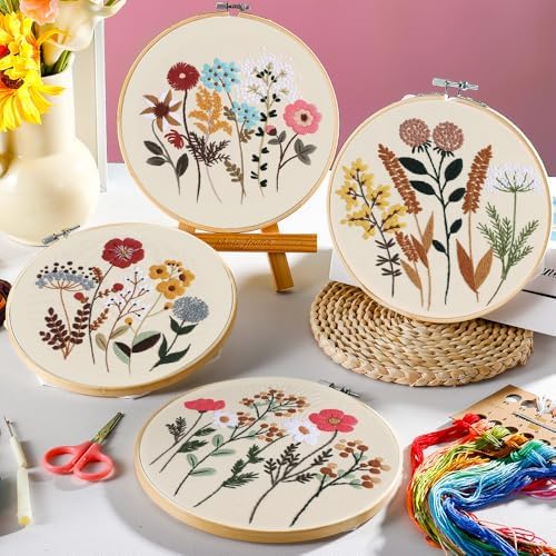 Embroidery Kit, 4 Pack Embroidery Kit for Beginners with Flower Pattern - Image 6