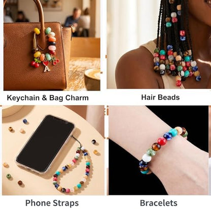 Large Hole Beads Carabiner Bag Charm Beads 150pcs Rondelle Jumbo Hair Bead Acrylic Big Hole 5.5mm Macrame Chunky Bead with Large Holes for Keychain Bag Charm - Image 3