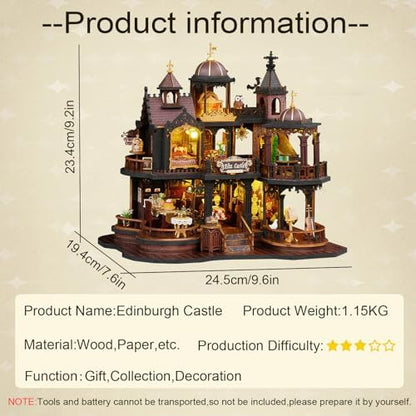 CUTEROOM DIY Miniature House Kit, Wooden Dollhouse Kit with LED Magic Tiny House Kits for Adult Best Birthday (Edinburgh Castle) - Image 2