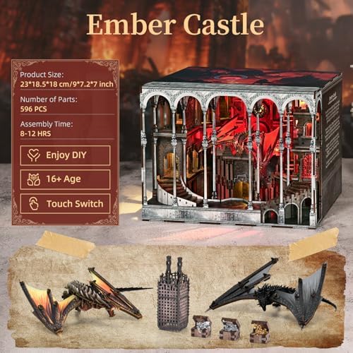 MiniCity Ember Castle Book Nook Kit, DIY 3D Wooden Miniature House with LED - Image 2