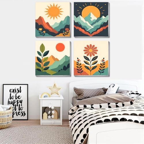 4 Pack Framed Paint by Numbers Kit for Kids & Adults Beginners, Easy Sunset Landscape Paint by Numbers Kits with Canvas Paints Brushes, Acrylic Oil Painting Arts and Crafts for Wall Decor 8 x 8 Inch - Image 3