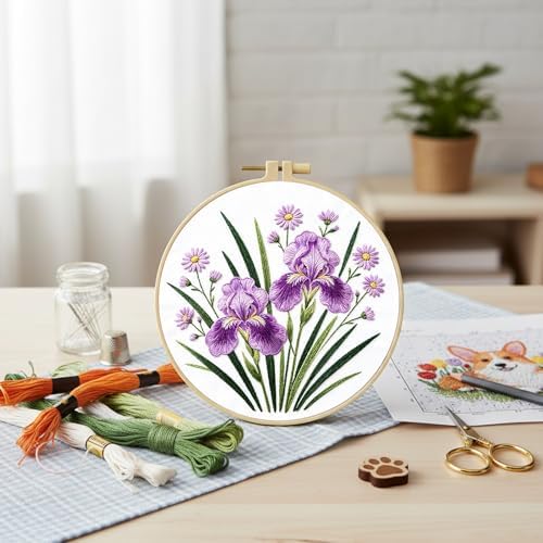 FRANDEK DIY Iris Stamped Embroidery Kit with Hoop for Adults - Image 4