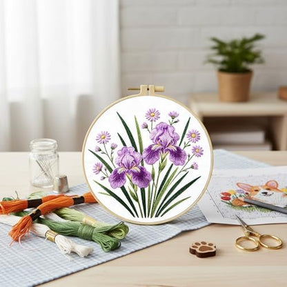 FRANDEK DIY Iris Stamped Embroidery Kit with Hoop for Adults - Image 4