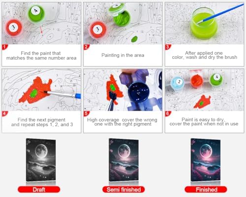 TUMOVO DIY Framed Paint by Numbers for Adults Beginner, Moon Acrylic Paint by Numbers Kit for Adults, Beach Painting by Numbers for Gift Home Decor, Sea Oil Hand Painting Art Crafts 16"x20" - Image 4