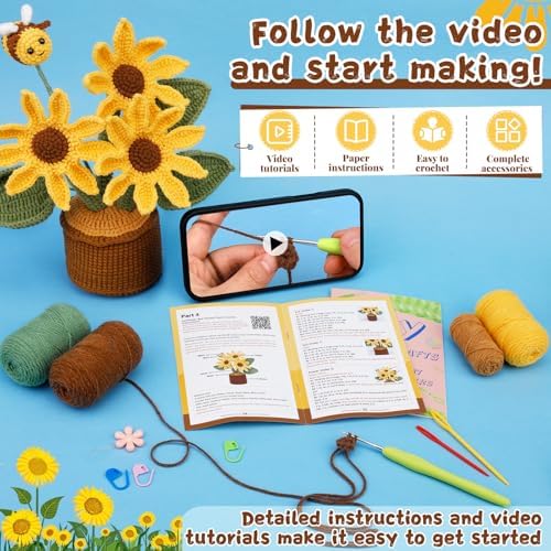 LUNARM Crochet Kits, Crochet Kit for Beginners Adults Sunflower - Image 3