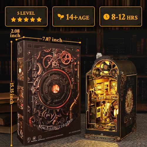 Book Nook Kit Steampunk DIY 3D Puzzle Wooden Dollhouse with LED Lights - Image 3