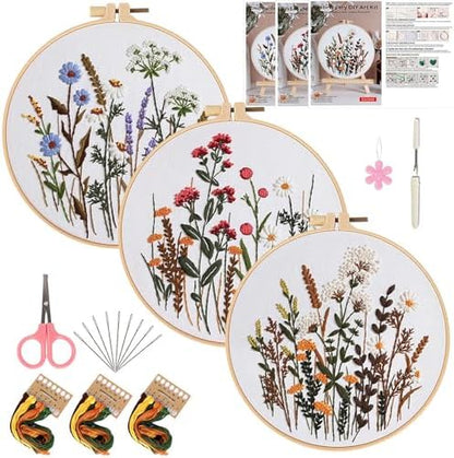Herdiese Embroidery Kit for Beginners with 3 Floral Patterns by Unknown