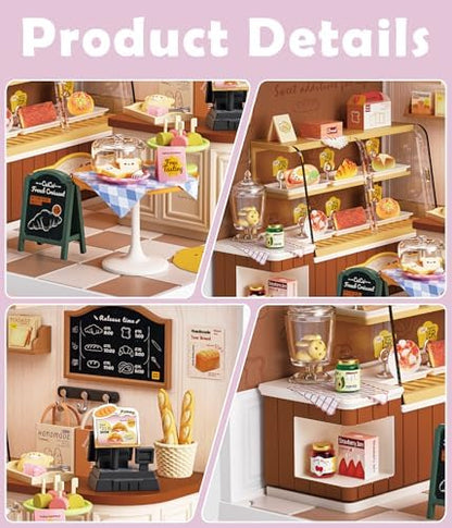 Bread Shop DIY Miniature House Kit for Adults, 3D Dollhouse with LED Light & Dustproof Door, Stackable Connectable Display Case, Creative Gift for Bakery Lovers Teens Women - Image 3