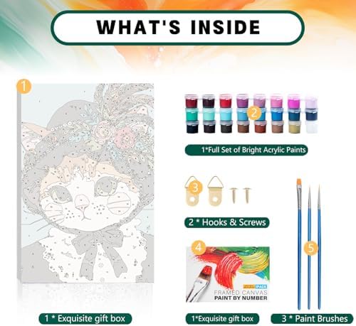 Framed Paint by Numbers Kit for Adults Beginner & Kids Ages 8-12, Funny Cat Adult Paint by Number Kits on Canvas with Frame, DIY Acrylic Number Painting for Adults for Home Decor Gift 8 x 12 Inch - Image 5