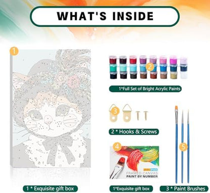 Framed Paint by Numbers Kit for Adults Beginner & Kids Ages 8-12, Funny Cat Adult Paint by Number Kits on Canvas with Frame, DIY Acrylic Number Painting for Adults for Home Decor Gift 8 x 12 Inch - Image 5