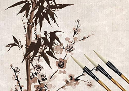Befiy Chinese Calligraphy Brush, Writing Drawing Watercolor Ink Brushes Hubi Painting Kanji Sumi Wolf Bamboo Brushes Set for Professional Beginner (White)