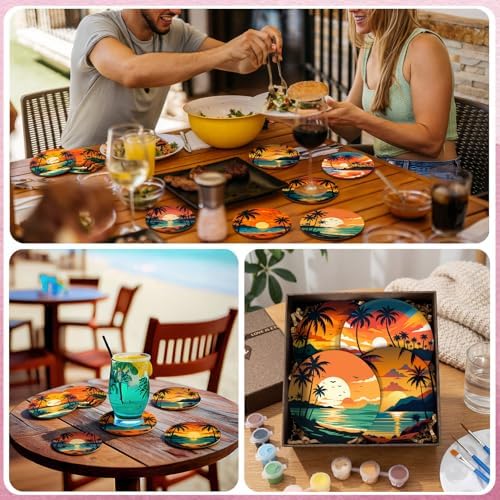 Reallnaive 8 Pcs Beach Paint by Numbers Kit for Adults Coastal Coasters - Image 6