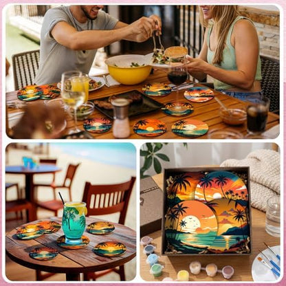 Reallnaive 8 Pcs Beach Paint by Numbers Kit for Adults Coastal Coasters - Image 6