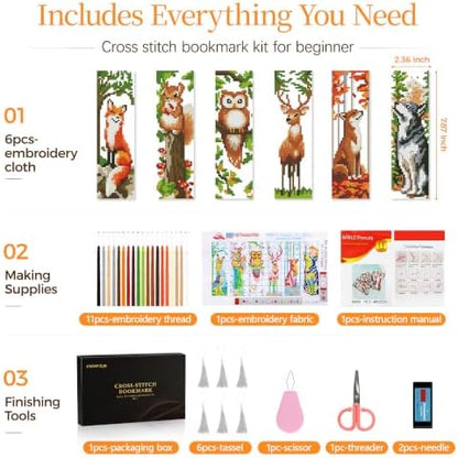 CYANFOUR 6 Pcs Cross Stitch Bookmark Kit for Beginners - Image 2