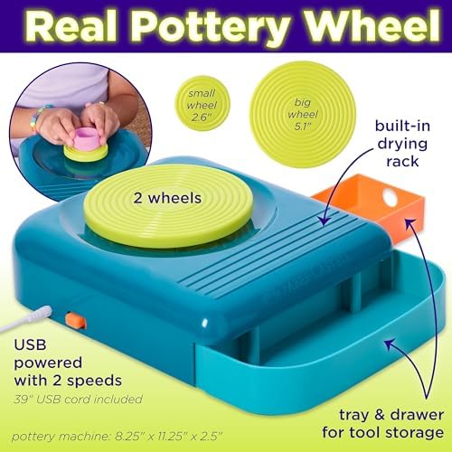 Faber-Castell Neon Glow Pottery Studio: Create Your Own Pottery Designs with USB-Powered Pottery Wheel, Air Dry Clay, Neon & Glow in The Dark Paints, Tools & 50+ Craft Supplies for Kids (Ages 8+) - Image 4