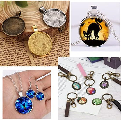 Bezel Pendant Trays with Glass Cabochons for Jewelry Making, 5 Styles - Image 5