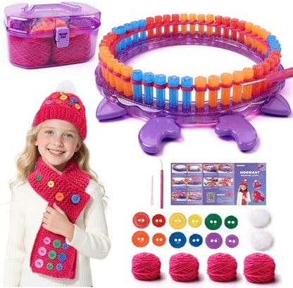 Loom Knitting Kit for Beginners - DIY Hat & Scarf Craft Toy with Buttons - Fun Crochet Toy for Kids Ages 7 8-12 - Perfect Birthday and Christmas Gift for Girls by morwant