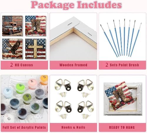 4 Pack Independence Day Paint by Numbers Kit for Adults Beginners Framed - DIY 4 of July Patriotic Adults Paint by Numbers Kits on Canvas, Small Easy Acrylic Oil Painting for Wall Decor (8 x 8 Inch) - Image 6