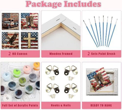 4 Pack Independence Day Paint by Numbers Kit for Adults Beginners Framed - DIY 4 of July Patriotic Adults Paint by Numbers Kits on Canvas, Small Easy Acrylic Oil Painting for Wall Decor (8 x 8 Inch) - Image 6