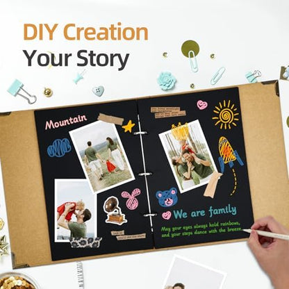 Vienrose DIY Scrapbook Photo Album Kit with Stickers, Pens, Tapes, 60 Pages Hardcover Memory Book, 12x12 Inch 3 Ring Binder with Black Pages, Guest Book Gift for Wedding, Travel & Anniversary Khaki - Image 2