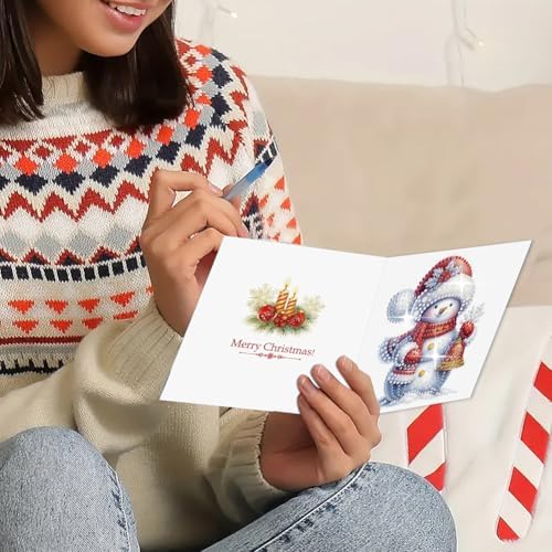jinglinhh 6pcs Winter Christmas Snowman Snowflakes Diamond Art Painting Greeting Cards with Envelopes, DIY Card Making Kits for Adults, Diamond Art Postcards Holiday Cards Craft Gifts - Image 5