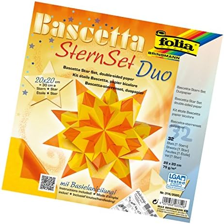 Folia 836/3030 Bascetta Star Handicraft Set, Blue, Paper, Yellow/Orange, 20 x 20 cm by Folia
