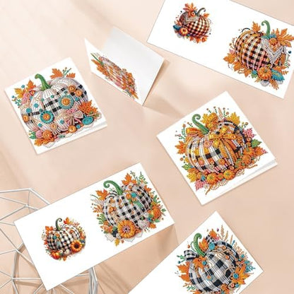 6-Pack Autumn Pumpkin Diamond Art Greeting Cards with Envelopes – DIY 5D Diamond Painting Kits for Adults, Creative Fall Thanksgiving Greeting Card Set, Rhinestone Craft Kits, Handmade Holiday Cards - Image 6